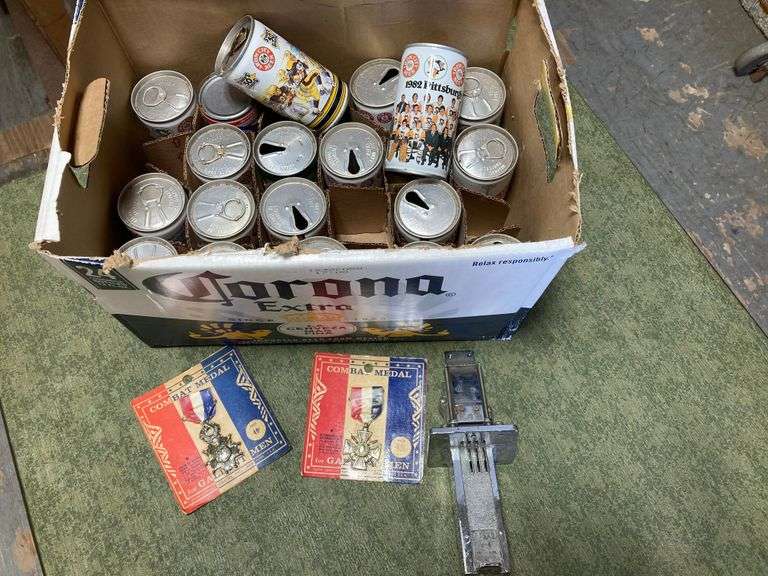 Iron City Beer Cans, Vending Machine Coin Mechanism, Toy Combat Medals