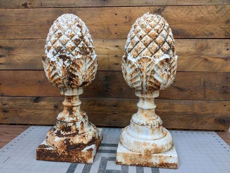 Pair of 21" Cast Iron Outdoor Garden Finials (almost 2’ tall) Bid On Estates Auction Services