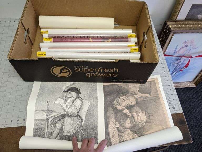 Group of Posters. Williamsburg Etchings and New European Posters Bid On Estates Auction Services