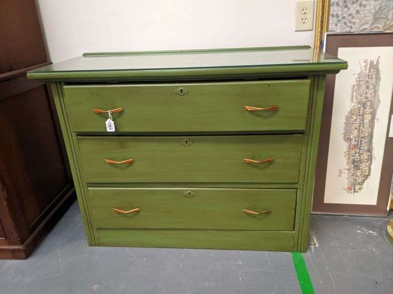 Antique 3 Drawer Dresser in Green Paint Bid On Estates Auction Services