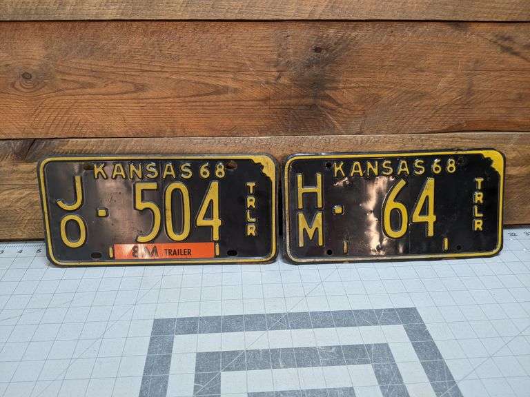 2 License Plates. Kansas 1968 Trailers Bid On Estates Auction Services