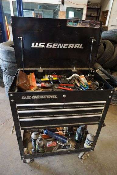 US General Rolling Tool Box with Tools - Bonnette Auctions