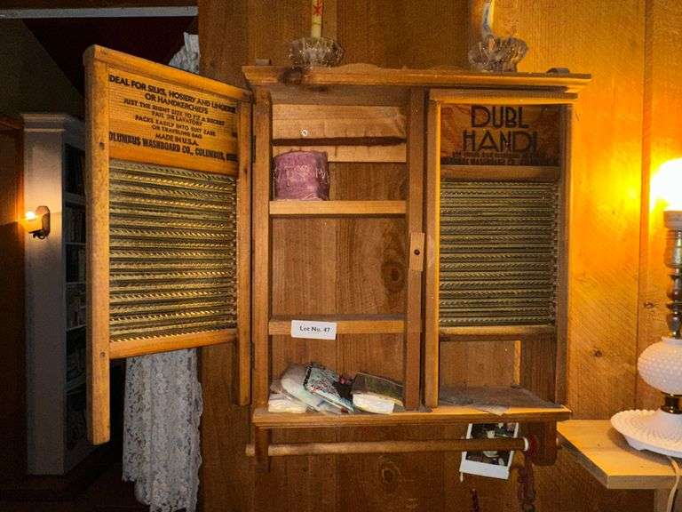Washboard Hanging Shelf, Corner Desk, with VHS, Gold Shelf