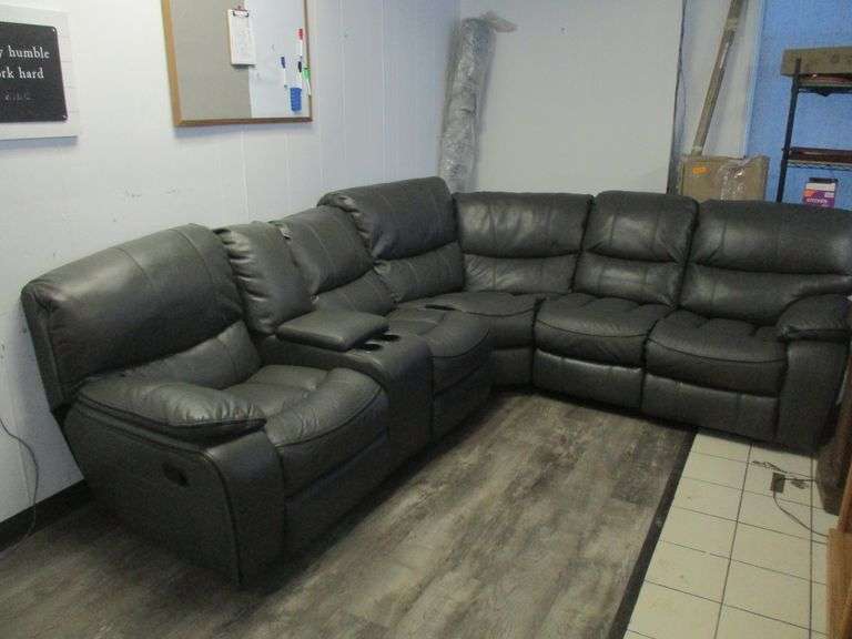 Grey Leather Sectional Prime Time Auctions, Inc.