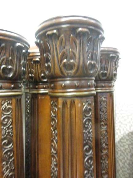 Large Brown Rounded Columns Very Ornate Brown Wood Columns - Prime Time Auctions, Inc.