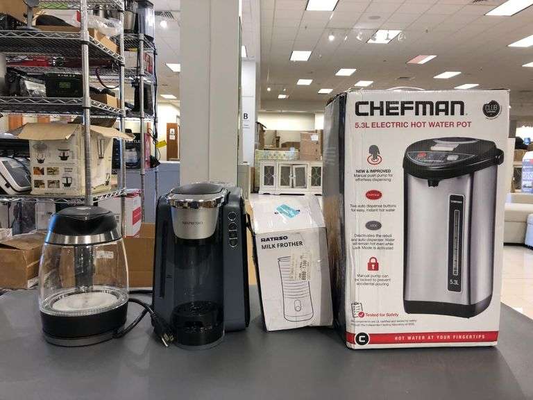 Chefman 5.3 L Electric Hot Water Pot, Ratro Milk Frother, Mixpresso
