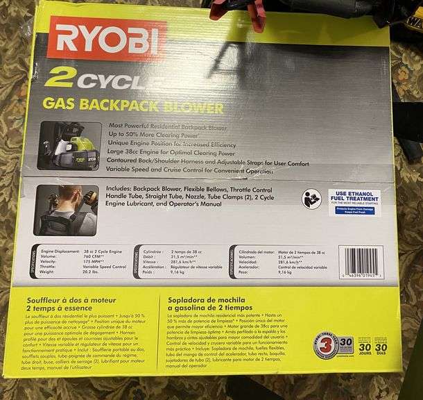 Ryobi Gas Backpack Blower Prime Time Auctions, Inc.