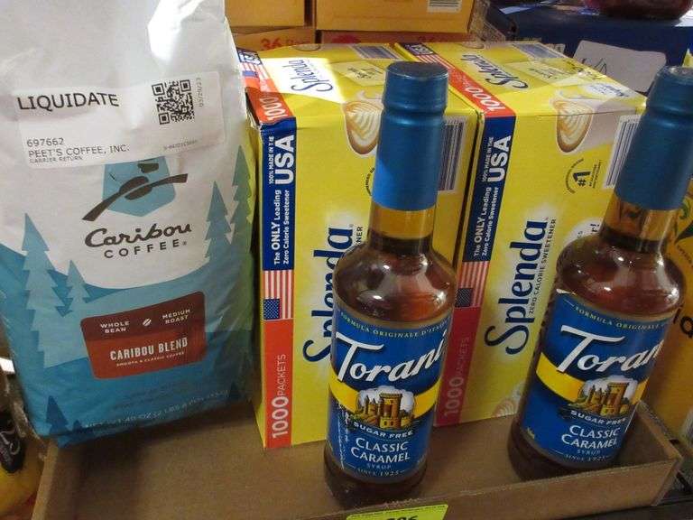 Torani Caramel Syrup, Caribou Coffee, and 2) Boxes of Splenda Packets