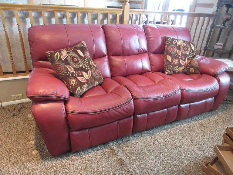 Red Reclining Leather Couch Prime Time Auctions, Inc.