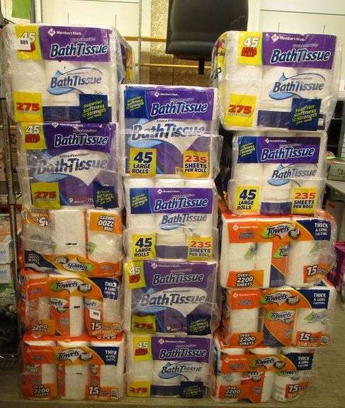 8) Member's Mark Bath Tissue 45ct, 6) Member's Mark Paper Towels 15ct ...