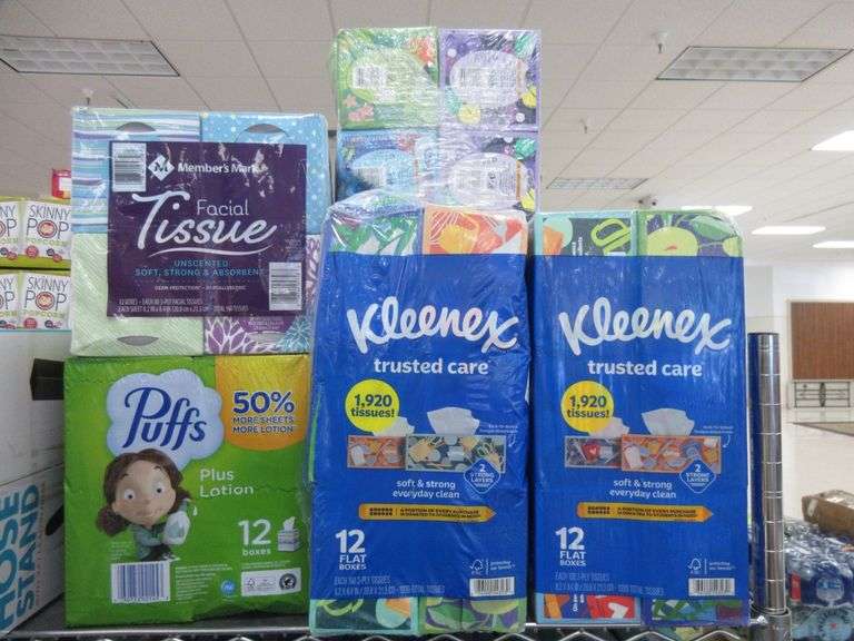 Assorted Facial Tissue Kleenex, Puffs, Member's Mark Prime Time