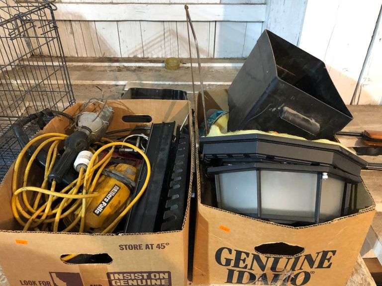 2) Light Fixtures, Hanging Shop Light, Drill, Hammers, Saw, and More