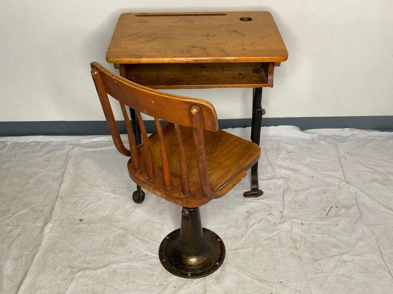 Antique School Desk & Chair by Kenney Bros & Wolkins Boston Mass