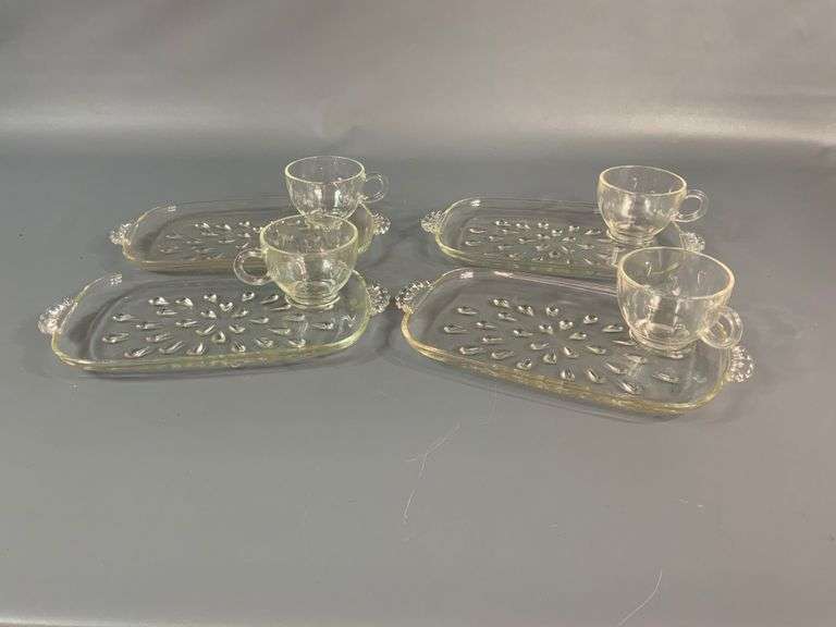 Vintage Informal Snack Set, Glass Plate and Cups (Set of 4) Coastal