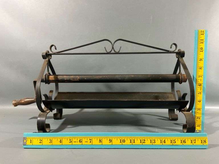 Vintage Metal Newspaper Log Roller with Wooden Handle Coastal