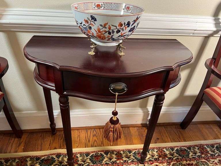 Modern Wooden Half Moon Table with Drawer, 32” Wide x 16” Deep x 29