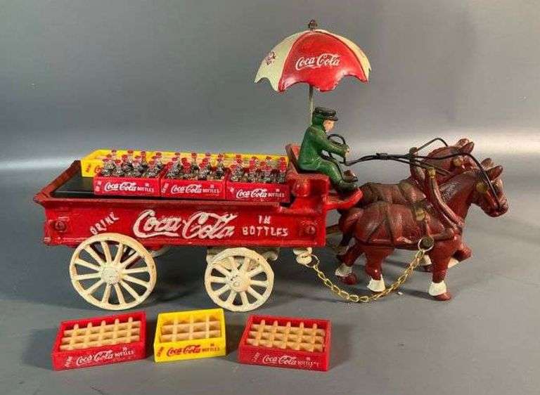 Vintage Cast Iron Horse Drawn CocaCola Wagon with Coke Cases Coastal