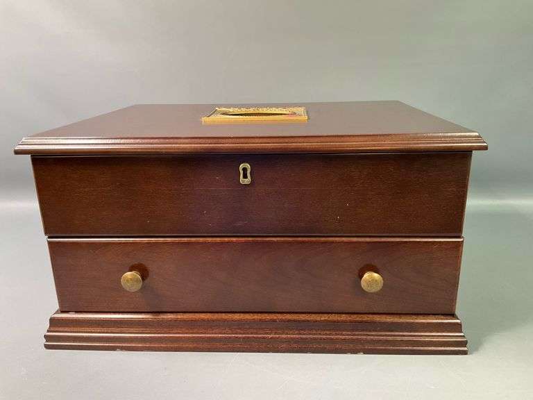 Bombay Company Wooden Flatware Box With Drawer and Frame, Some Wear, 9