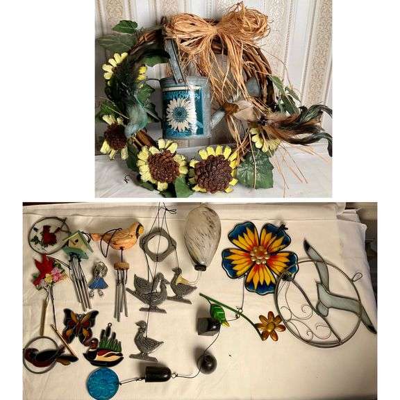 Various Windchimes, Suncatchers,Hummingbird Feeder, And Wreath Coastal Downsizing LLC
