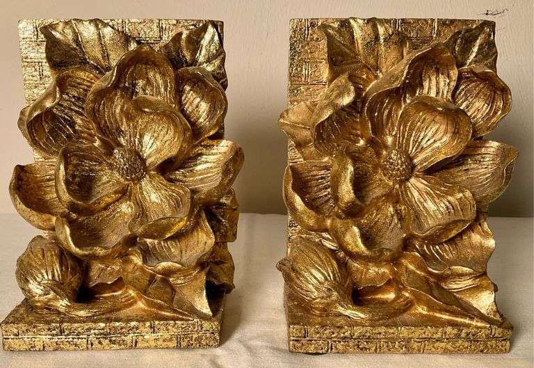 Gold Tone Magnolia Bookends Coastal Downsizing LLC