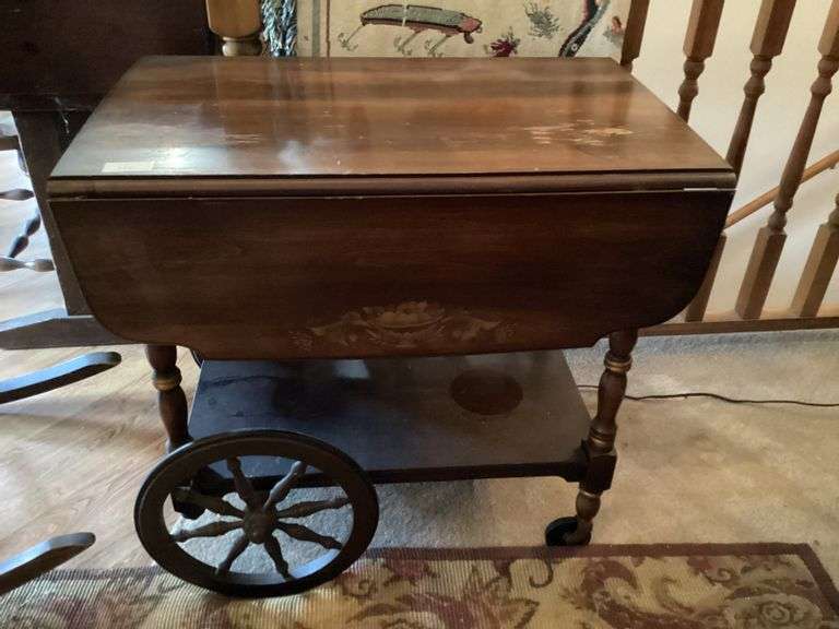 WOOD DROP LEAF SERVING CART Currie Auction Service