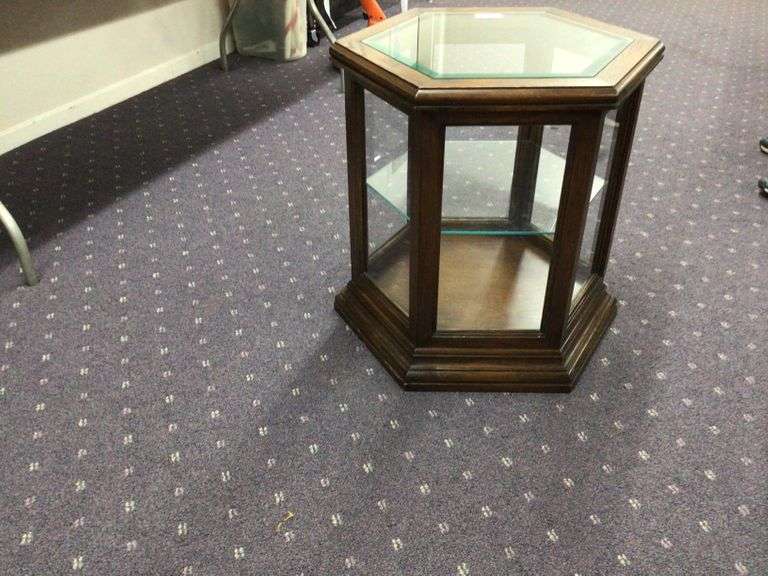 GLASS HEXAGON TABLE W/ Currie Auction Service
