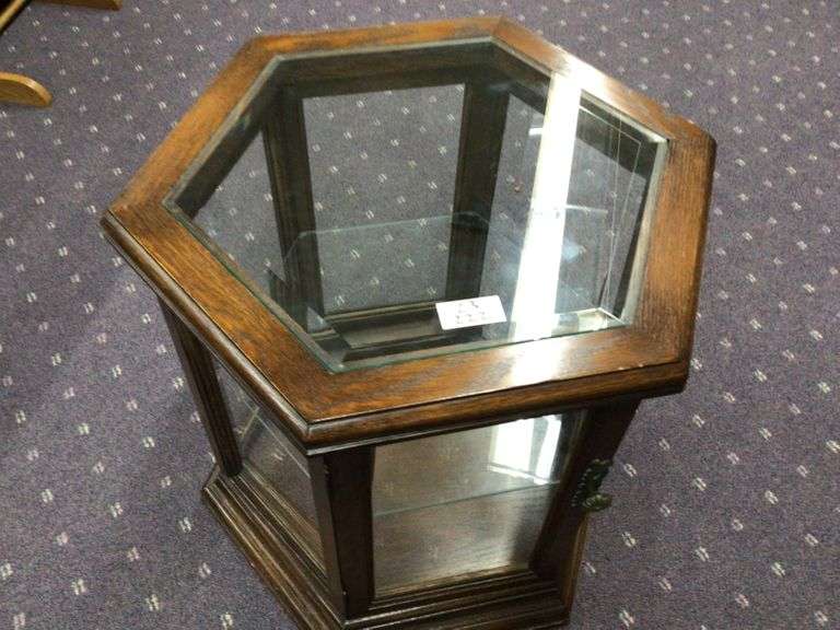 GLASS HEXAGON TABLE W/ Currie Auction Service