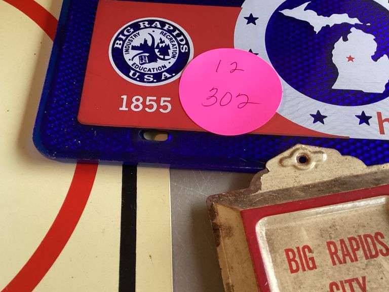 BIG RAPIDS THERMOMETER, VANITY PLATE AND TURKEY SIGN Currie Auction