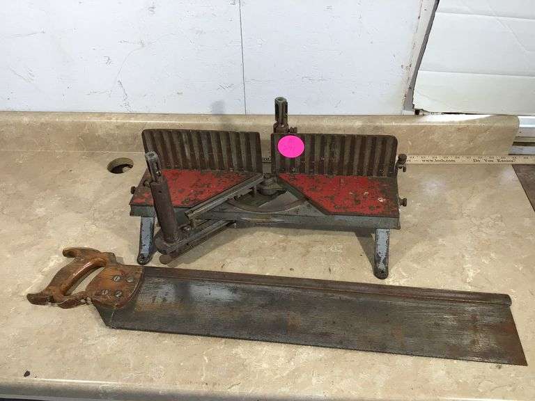 ANTIQUE MITER BOX WITH SAW Currie Auction Service