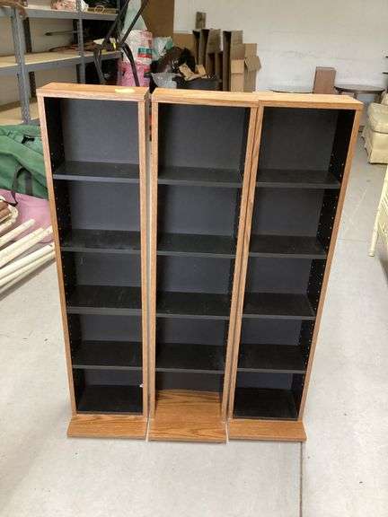 3 CD/DVD/VHS SHELVING UNITS - Currie Auction Service