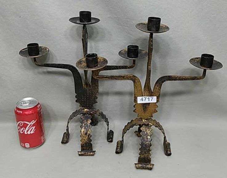 Pair Art Deco wrought iron candlestick holders Dixon's Auction at