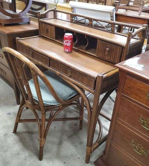 Hollywood Regencystyle rattan faux bamboo desk + chair Dixon's