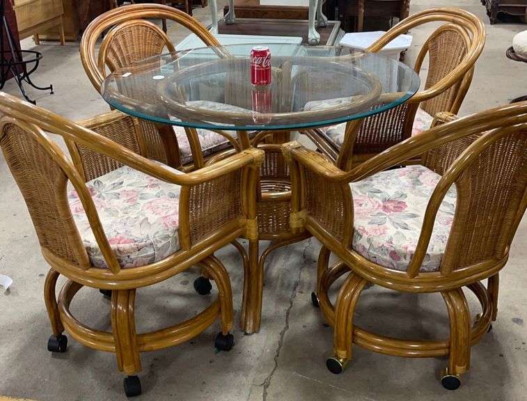 Rattan faux bamboo glasstop table and chairs Dixon's Auction at Crumpton