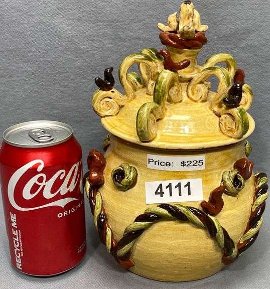 SJ Pottery contemporary redware sugar bowl Dixon's Auction at Crumpton