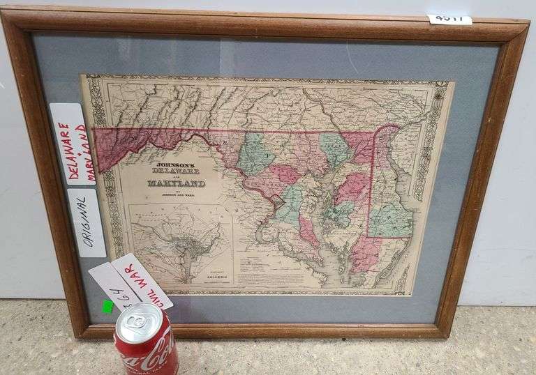 Antique 1864 DE and MD map Dixon's Auction at Crumpton