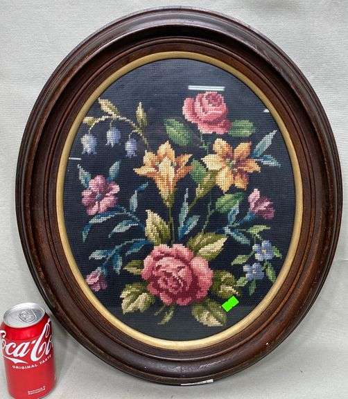Vintage needlepoint picture in frame Dixon's Auction at Crumpton