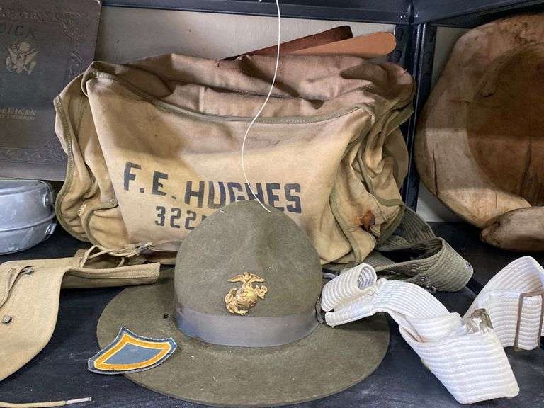 Lot Vintage Military Gear, Marine Hat etc Dixon's Auction at Crumpton