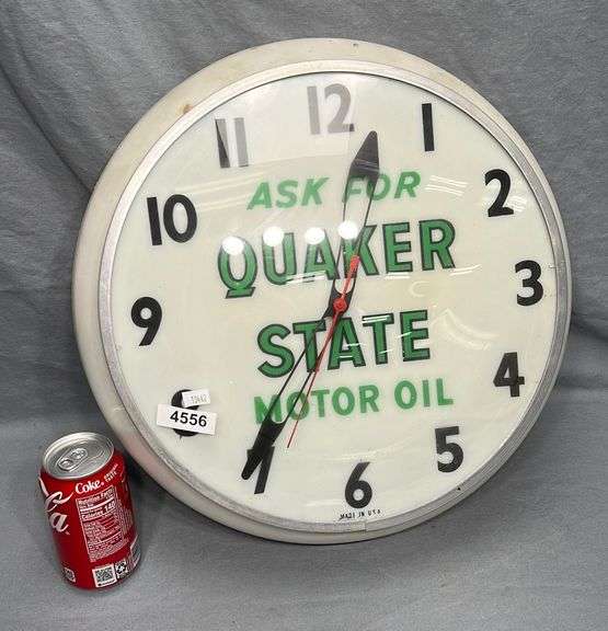Vintage Quaker State Motor Oil advertising clock Dixon's Auction at