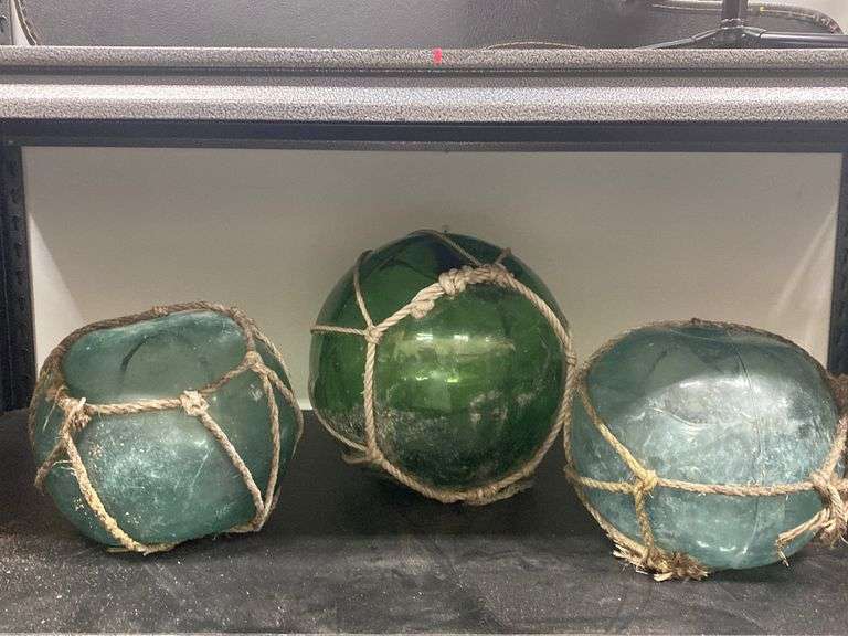3 LG & XL Vintage Glass Japanese Fishing Net Float Balls Dixon's Auction at Crumpton