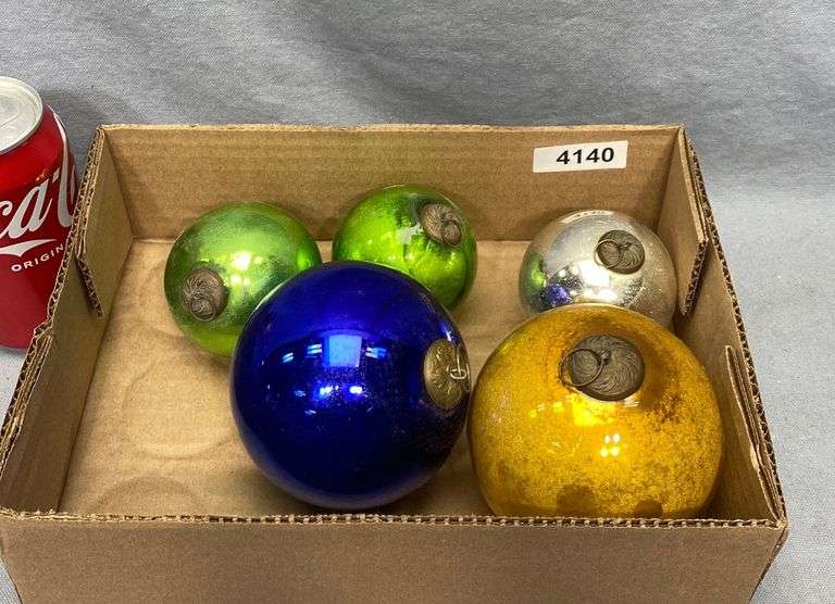 5 Glass kugel Christmas ornaments Dixon's Auction at Crumpton