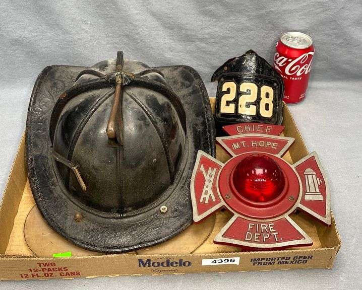 Antique leather fire helmet & reflector Dixon's Auction at Crumpton