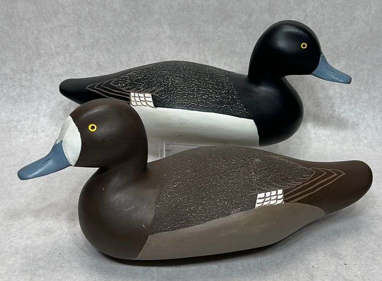 Pair William Fetterman Christmas 2002 bluebill duck decoys Dixon's