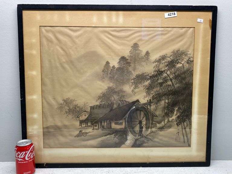 Japanese watercolor painting Dixon's Auction at Crumpton