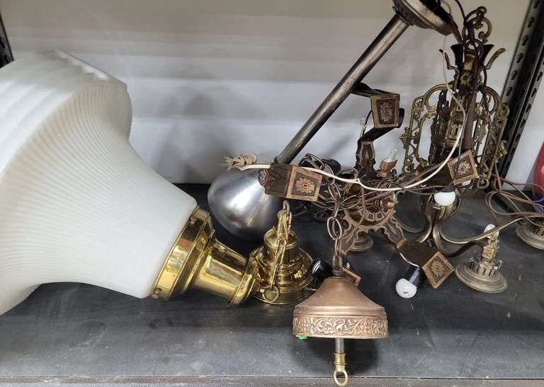 Lot Antique Art Deco era Hanging Lamp / Chandelier Parts etc Dixon's