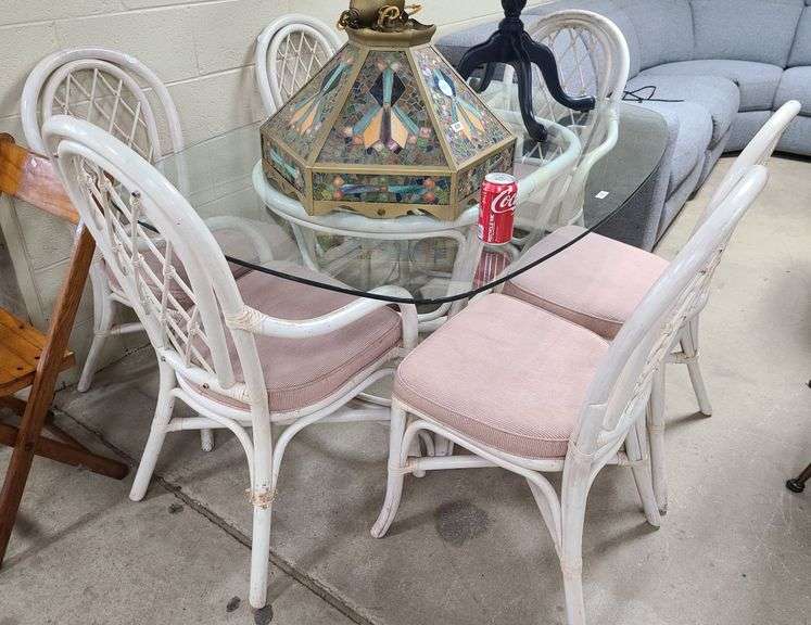 Glasstop rattan table and chairs Dixon's Auction at Crumpton