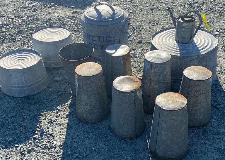lot of galvanized buckets Dixon's Auction at Crumpton