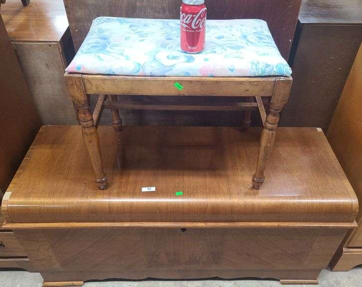 Vintage cedar chest, chips + vanity stool Dixon's Auction at Crumpton