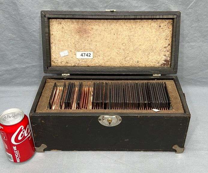 Box of antique glass slides Dixon's Auction at Crumpton