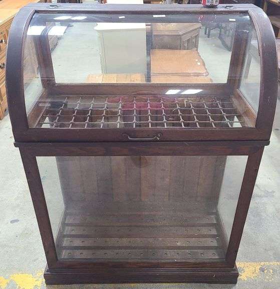 Antique oak stick and ball walking stick display case Dixon's Auction