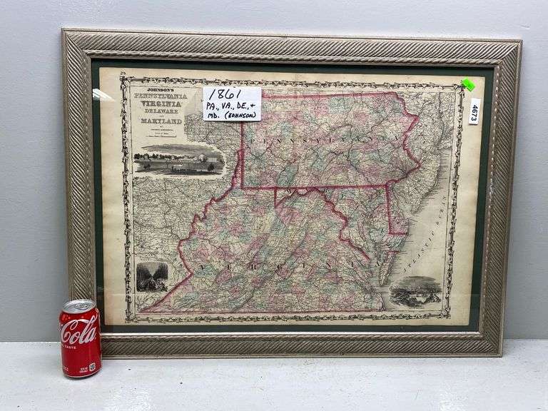 1861 PA VA DE MD Johnson map Dixon's Auction at Crumpton